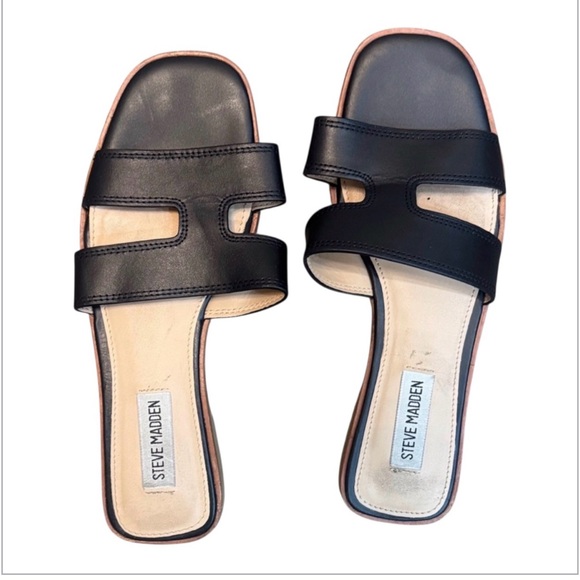 Steve Madden Shoes - Steve Madden Black Leather Slide Sandals